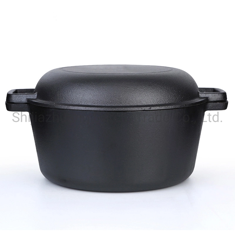 2 em 1 Ferro fundido Duplo Holandês Forno Pré-temperado 5-Quart Conjunto de fornos Multi-Cooker combinado Holandês Induction Safe