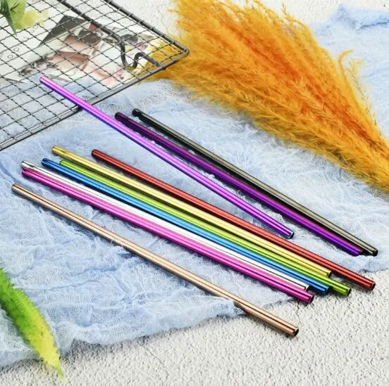 304 Stainless Steel Straw Paint Titanium Gold Milk Tea Coffee Soft Drinking Wine Straw Metal Colorful Straw Set