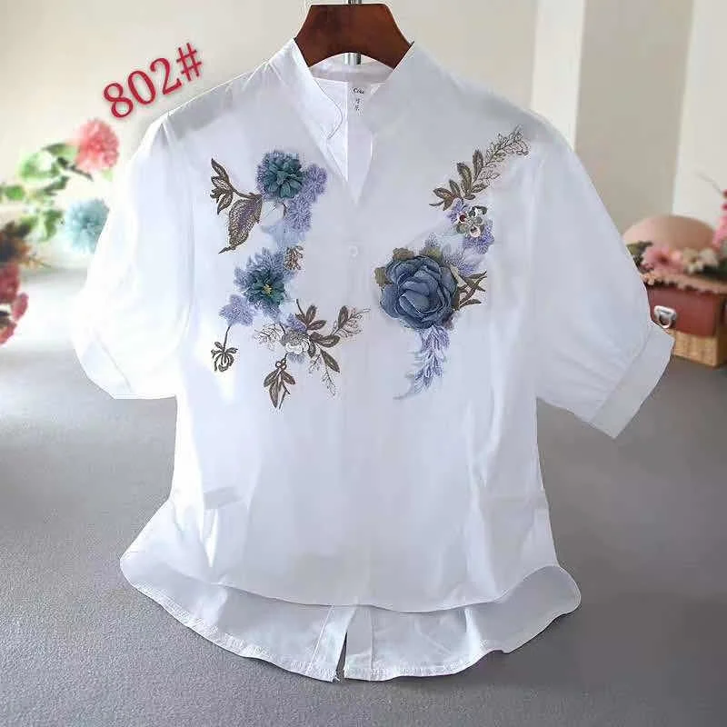 Lässig mit Blume Patten Baumwolle 3/4 Ärmel Fashion Shirt von Damenbekleidung