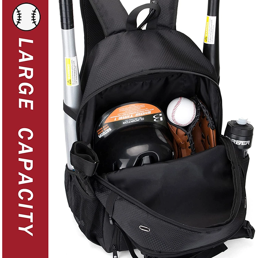 with External Helmet Holder for Baseball, T-Ball & Softball Equipment & Gear for Youth and Adults, Holds 4 Bats, Helmet, Gloves, Cleats Baseball Bags