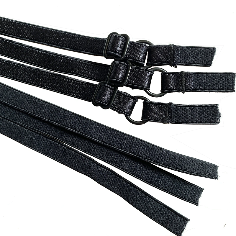 Logotipo personalizado de alta calidad 0,8 cm-2 cm correa de nylon negro sujetador elástico brillante Ajustador de Spandex Bandolera elástica ropa interior