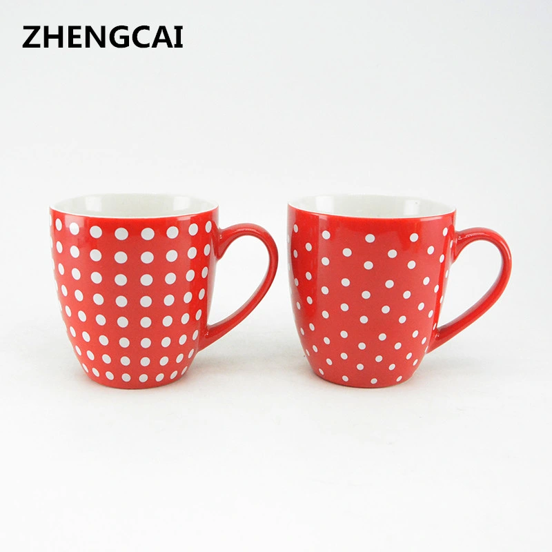 Red Color Glaze Ceramic Coffee Mug with Polka DOT Decals