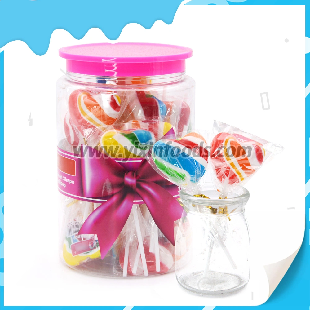 Factory Wholesale Jar Packing Heart Shape Kids Christmas Rainbow Lollipop