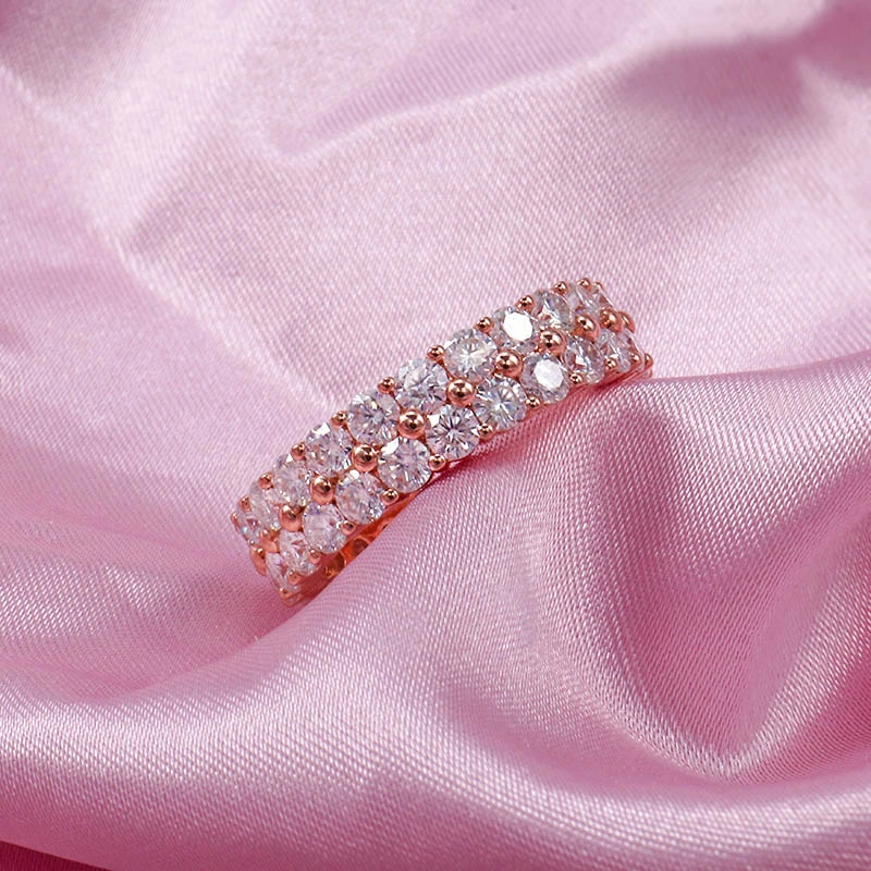 Provence Jewellery Ring 10K Rose Gold 2 Circles 2.5mm Moissanite Band Ring Is Suitable for Women as a Jewelry Gift Anniversary