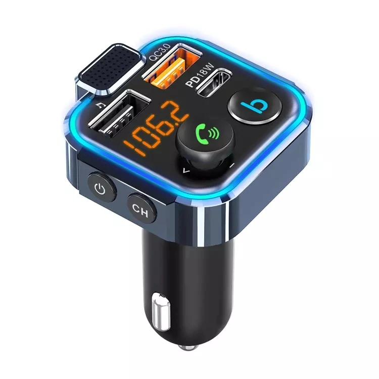 Bt23L FM Transmitter in-Car Adapter Wireless Wireless 5.0 Radio Car Kit Type-C Pd 20W W QC3.0 Fast USB Charger Hands Free