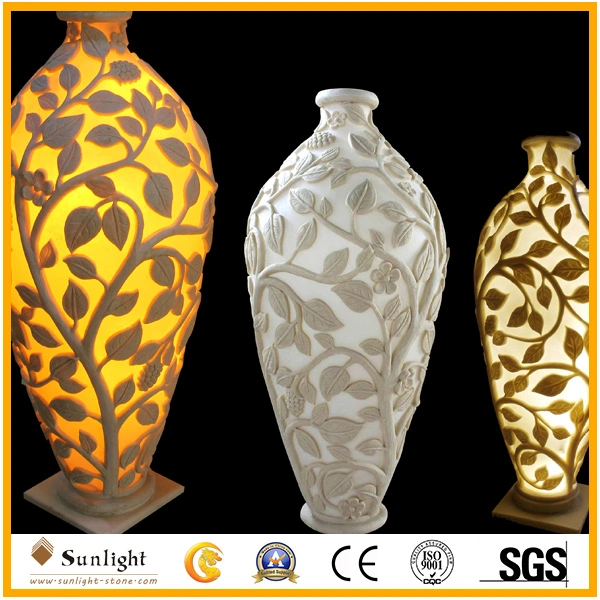 Outdoor Decoration Polyresin Sandstone Flowerpot with Waterproof Lighting