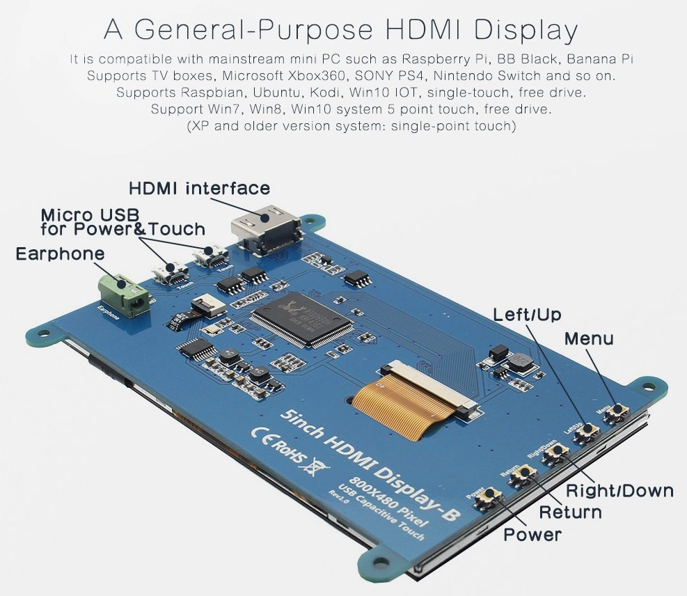 Raspberry Pi 5 Inch LCD Display Screen Module HDMI Interface Optional Touch Screen Compatible with Mainstream Mini PC