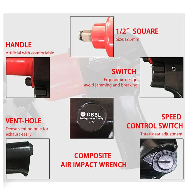 Chave de impacto pneumático Obbl de 1/2 polegadas impacto pneumático de alta qualidade Reparação da chave de boca para camião