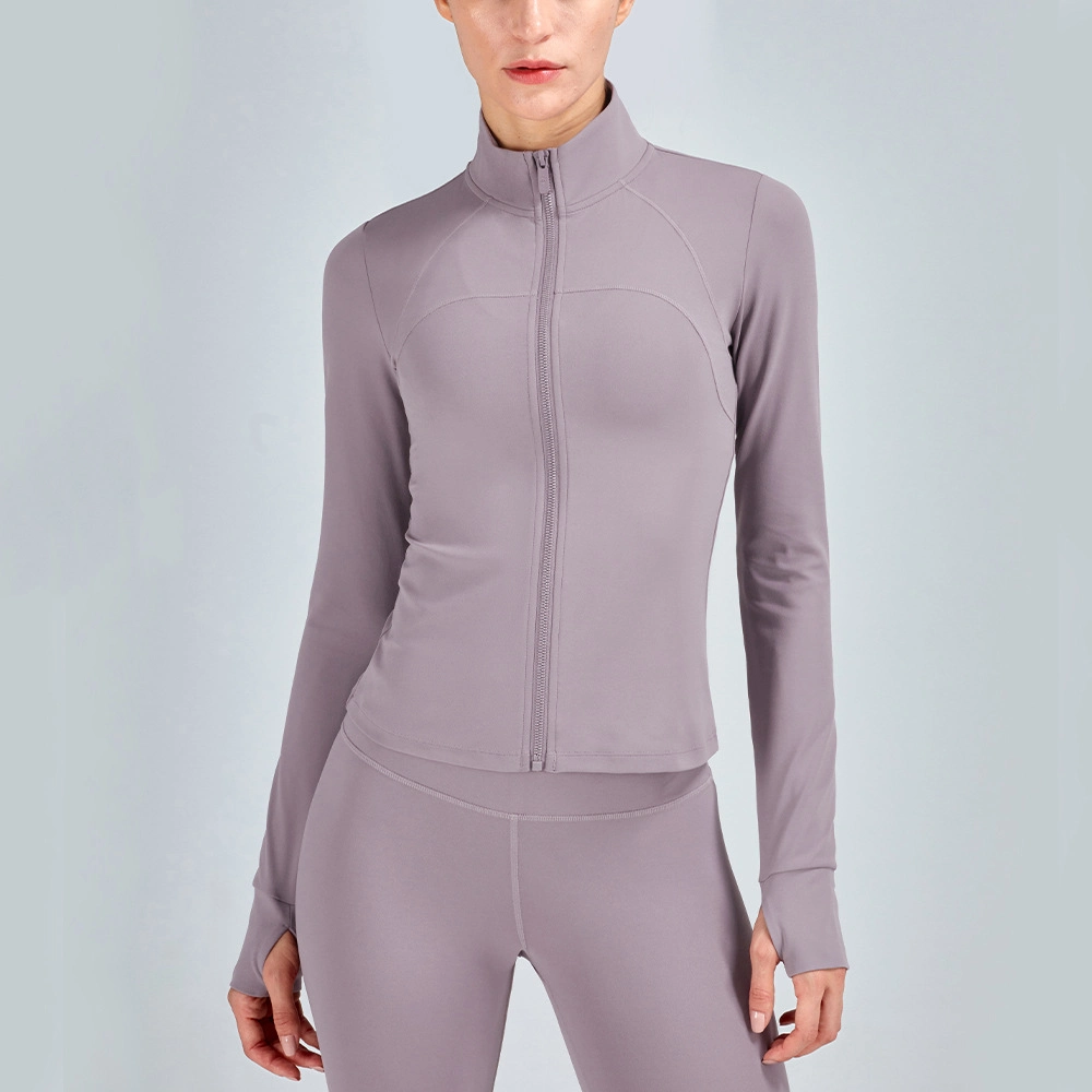 De alta calidad OEM Yoga emparejador de vestir traje chaqueta con cremallera funda High-Neck hasta Funda deportiva para mujer