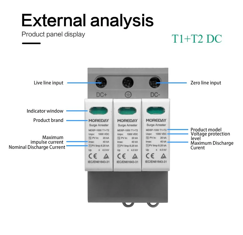 Componente electrónico SPD Tipo II T1 T2 protector de transitorios único Protector contra transitorios fase 3p