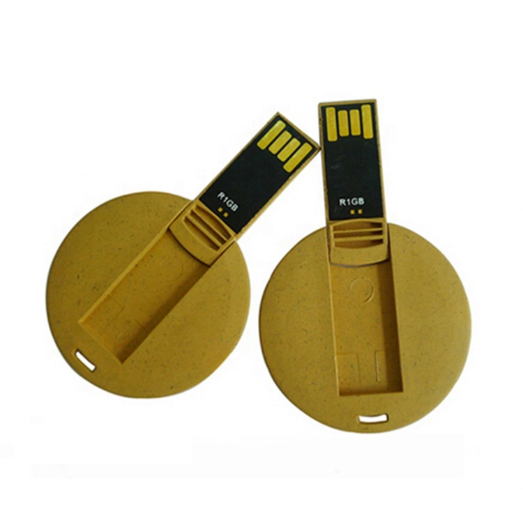 Recycled Eco Wheat Straw Material Round USB Flash Drive Card USB Pen Drive