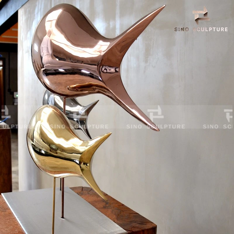 Fish Shape Stainless Steel Sculpture Surface Electroplate Effects as Home Decoration