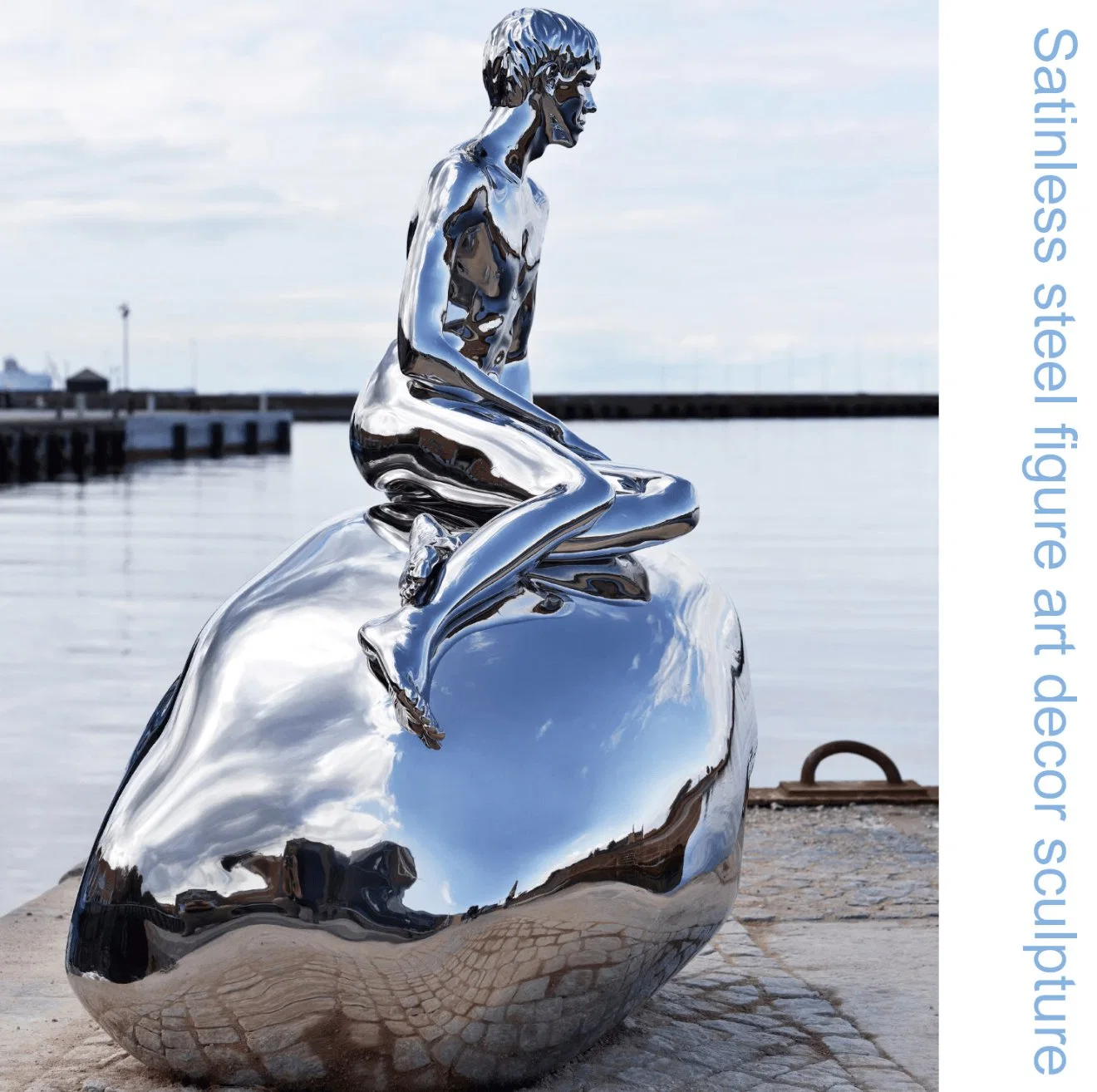 Famous Mirror Color Art Figure Mermaid Stainless Steel Sculpture by The Seaside