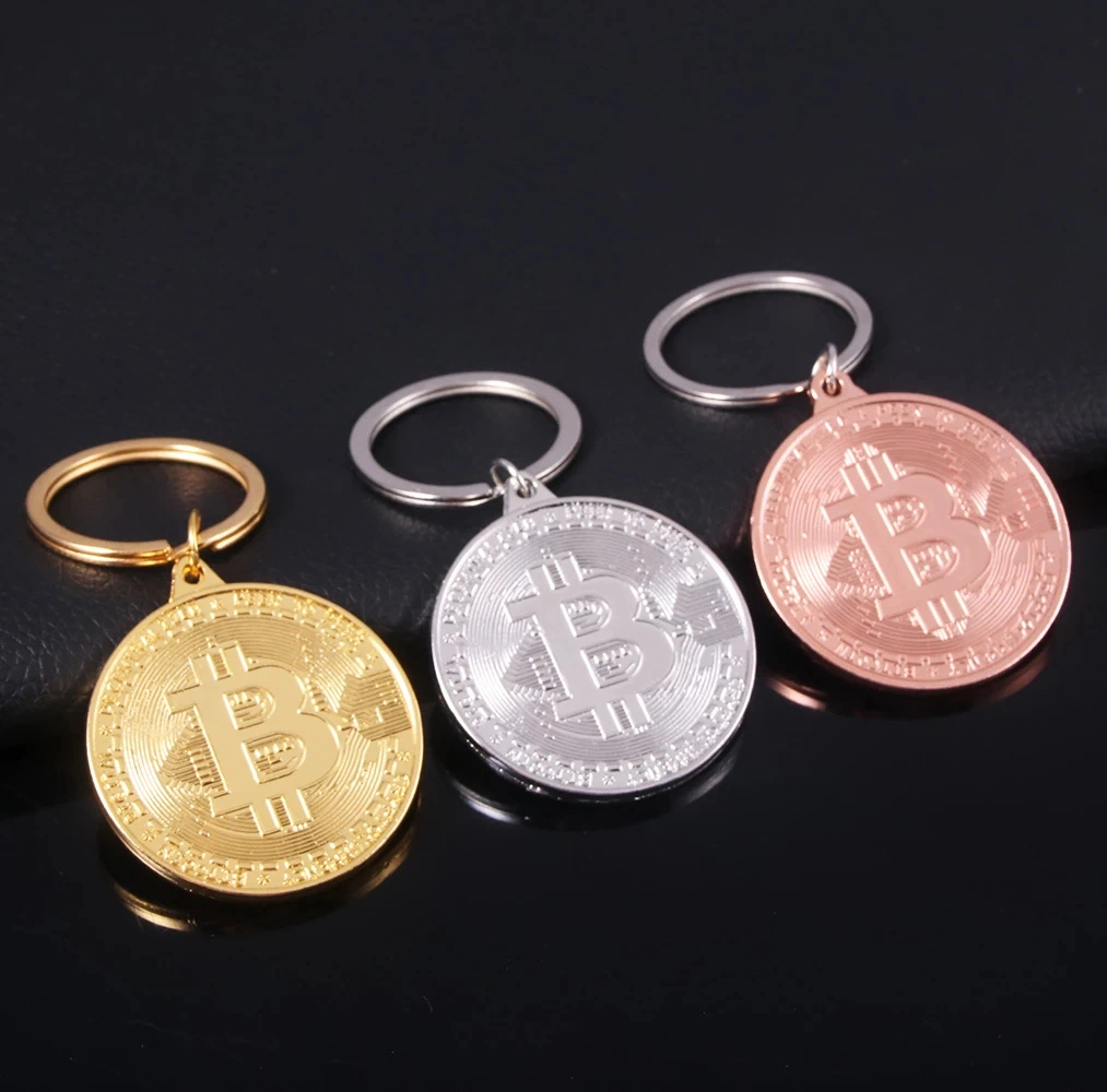 Fabricante China logotipo personalizado Metal Pendant Souvenir Gift Bicoin Keychain Encantos