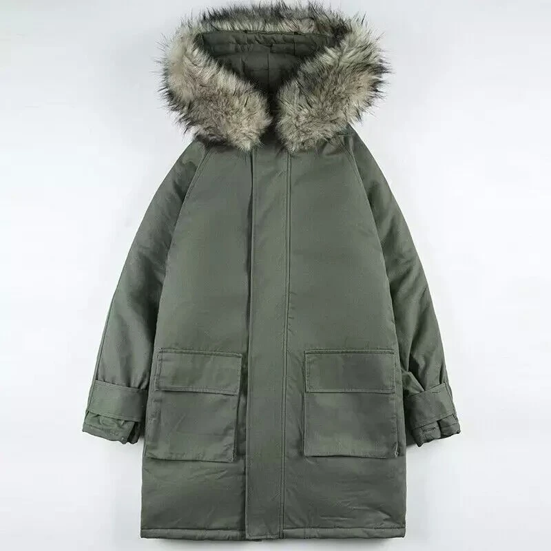 OEM de los hombres de negocios Collar de Piel de gran tamaño del ejército de llanura Puffer chaqueta con capucha verde anorak