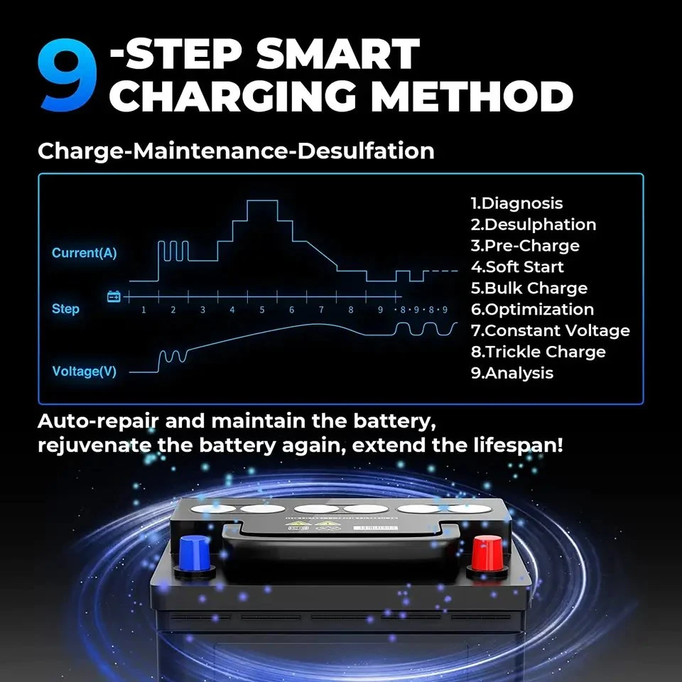 Topdon EU USA Australia Stock T4000 Marine Lithium Fast Smart AA Rechargeable AAA 8 Stage 70 AMP 24V 30A 220V Circuit Adjustable Volt Battery Starte Charger