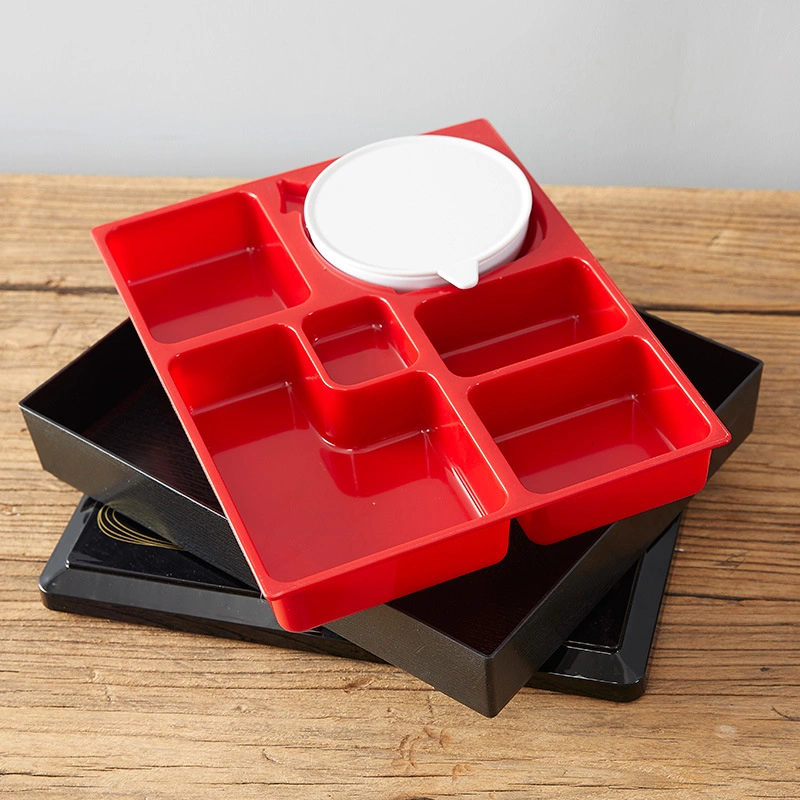 Japanese Style Black and Red Rectangle Bento Box with Bowl