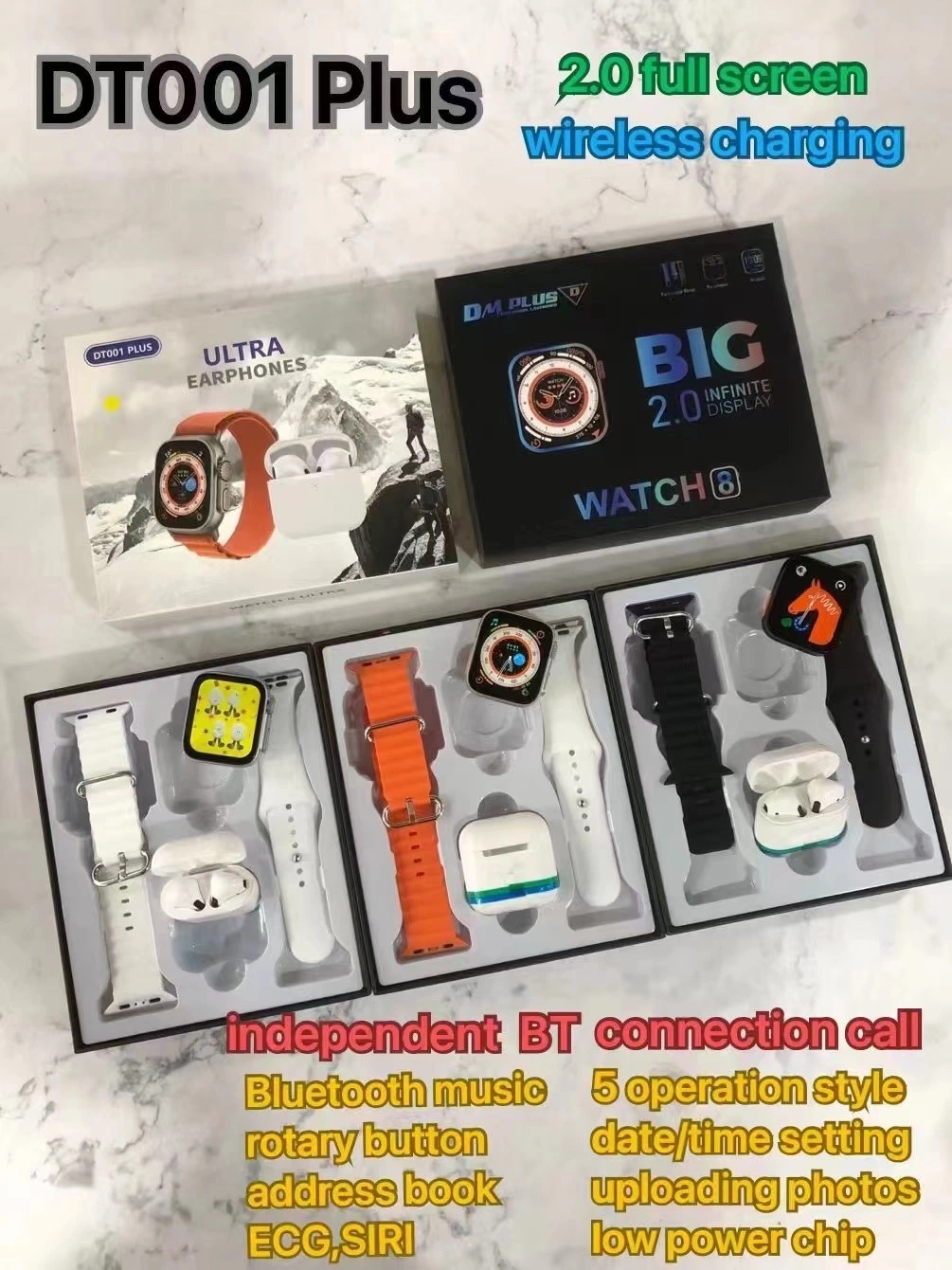 Smart Watch 8 2023 TWS auricular inalámbrico auricular en uno, doble correa frecuencia cardiaca Bt llamadas Smart Watch con auriculares