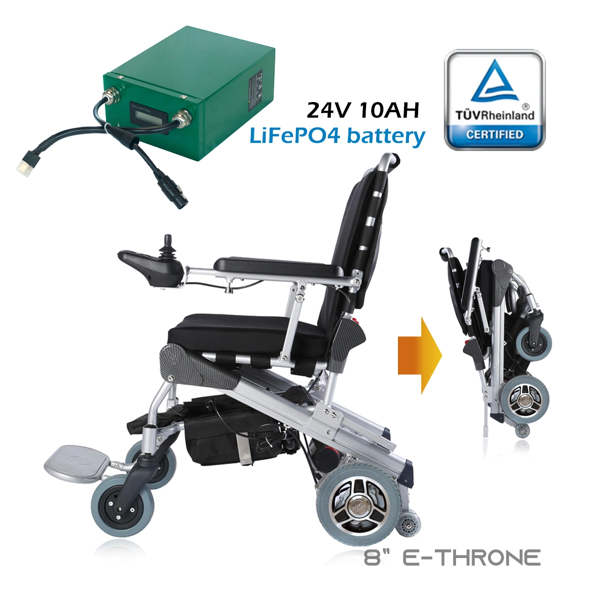 e-Throne Heavy-Duty   Portable Mobility Electric Power Wheelchair with fast detachable motors,8inch E Throne folding electric wheelchair,electric wheelchair