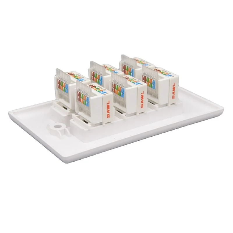 White Color 6 port Telephone Internet Wall plate Socket with keystone Jack