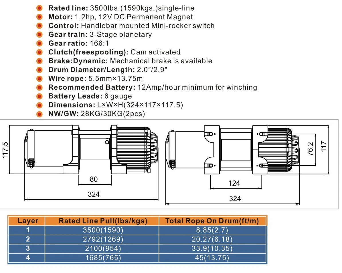 4WD Electrict cabrestante 5000lb capacidad de tirar