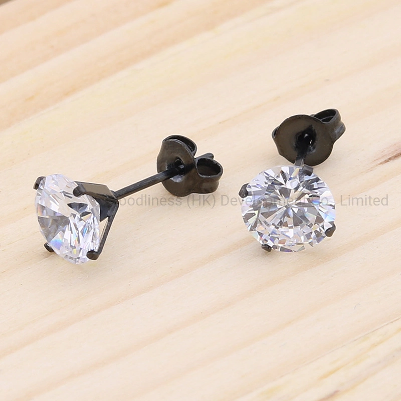 Boucles d'oreilles en acier inoxydable de mode avec quatre griffes incrustées de zircons blancs transparents AAA, anti-allergiques, vente directe d'usine de bijoux.