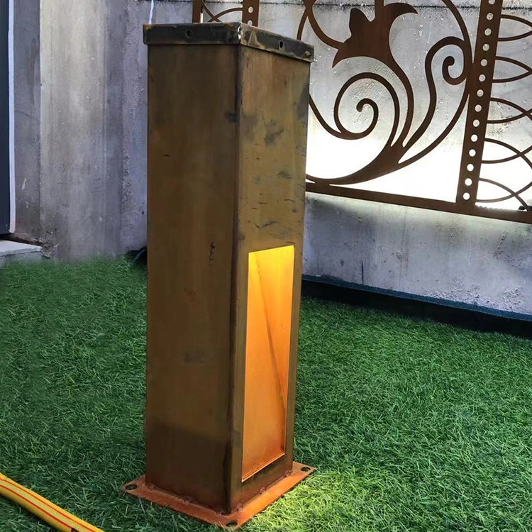 Outdoor Art Landscape Lighting Rectangle Slim Tracks Light Rusty Corten Steel Lighting Box