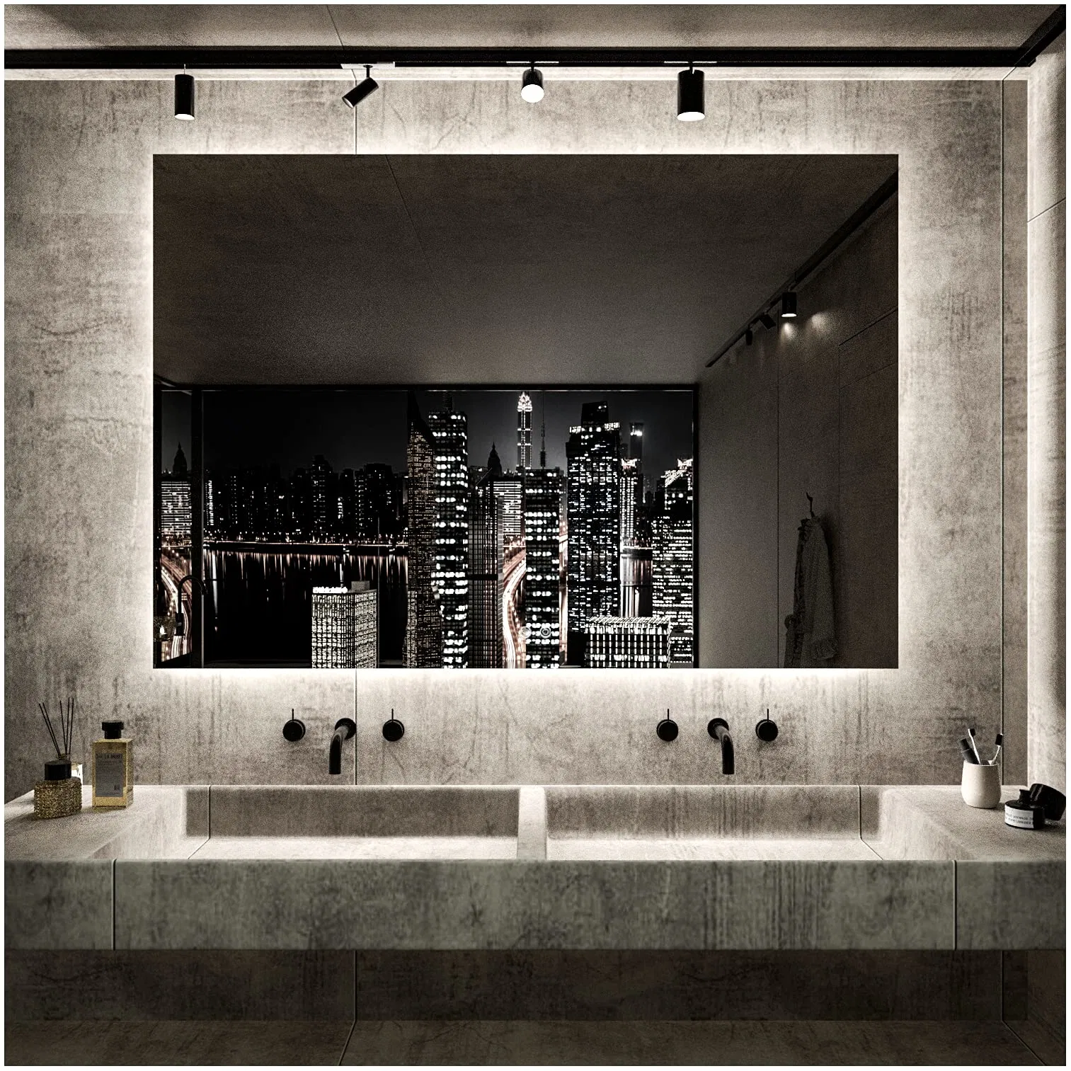 Miroir LED de salle de bains, Miroir de décoration pour la maison en verre étanche Jh pour maquillage d'hôtel