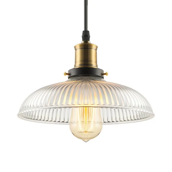 Ceiling Pendant Light Industrial Ribbed Glass Hanging Lamp for Coffee Shop
