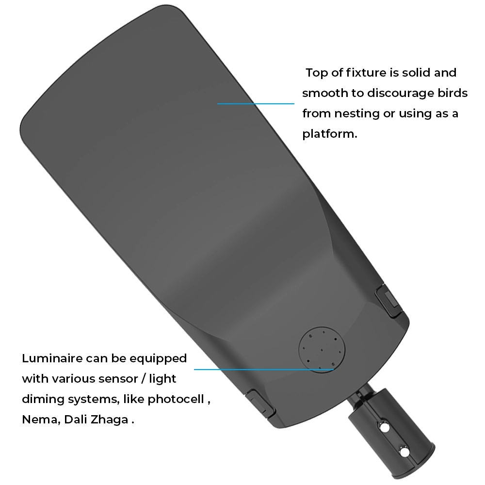 Ik08 Impact Resistance Pole Top Outdoor Luminaires Alltop IP66 Waterproof Road Streetlight