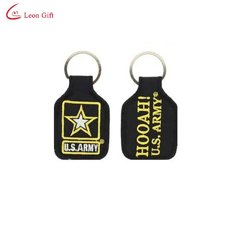 Custom Embroidered Key Rings Us Cavalry Army Defend Hooah Desert Storm Patriotic Key Chain Double Sided with Designation or Logo on Back Metal Keychain