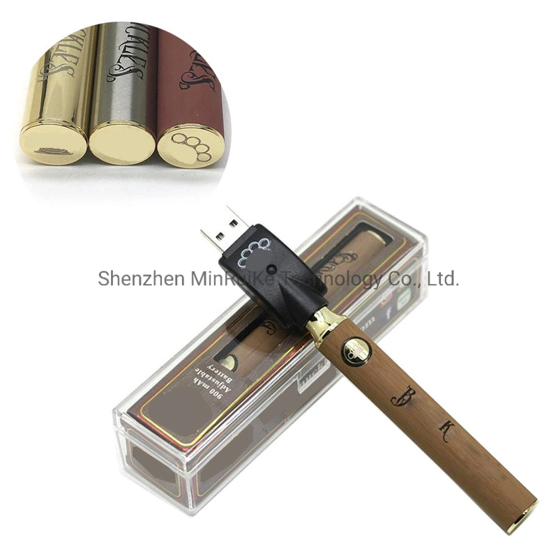 BK Batterie Messing Knöchel Batterien E Zigarette Vape Pen 900mAh Gold Holz SS Vorerhitzer VV für dicke Ölkartuschen Batterie