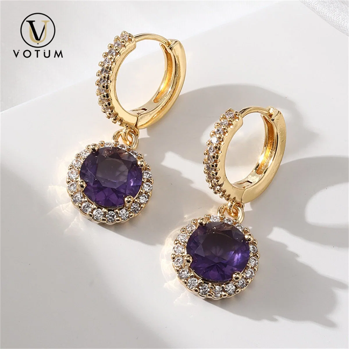 Usine de Votum OEM en gros 18K plaqué or S925 argent naturel Bijoux Moissanite Diamond Dangle boucles d'oreilles en cristal