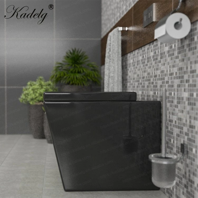 Rimless Ceramic Sanitary Ware Bathroom Black Wall Mounted Toilet Bowl