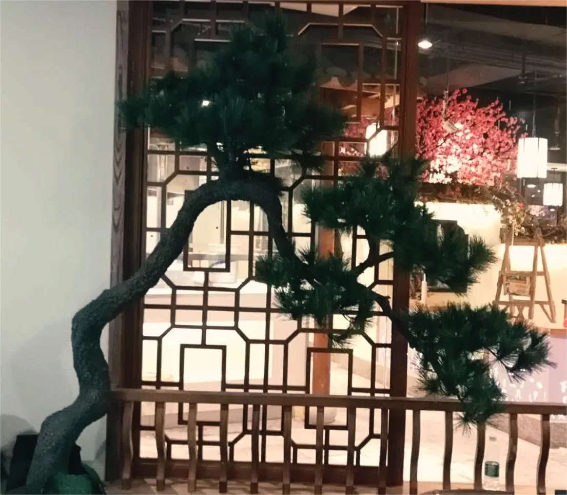 Gran interior de Bonsai árbol artificial de pino verde Decoración de jardín