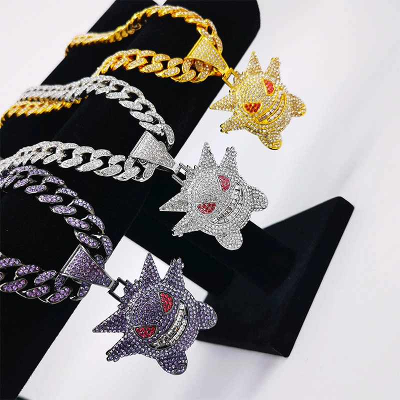 Trendy Hiphop Cuban Link Chain Gengar Cartoon Silver Gold Plated Pendant Necklaces Accessories for Women Men Fashion Jewelry