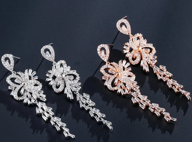 Rose Gold Vintage CZ Earring Jewelry. Wedding Bridal CZ Earring Jewelry