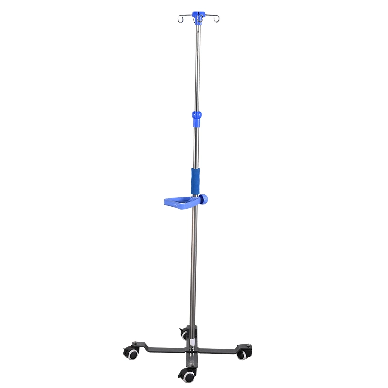 Hospital Furniture Drip Stand Infusion IV Pole with Four Hooks