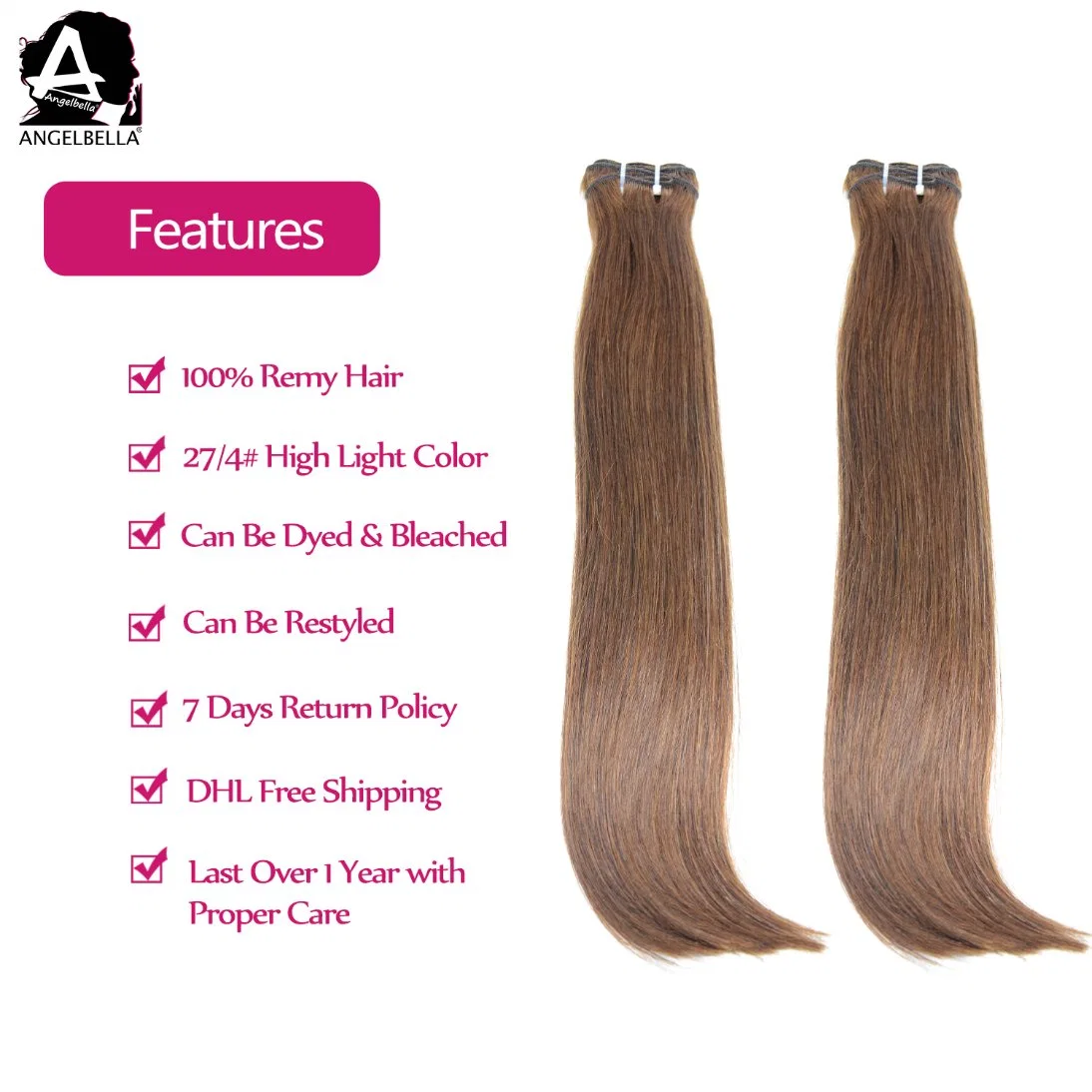 Angelbella Brazilian New Design Hair Weaving Highlight 4# 27# Remy Human Bulk Hair