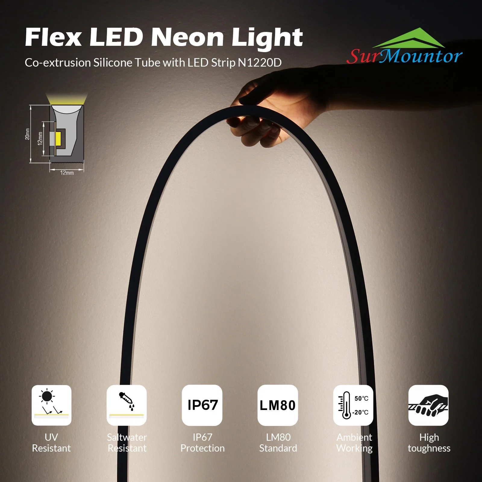 Waterproof Aluminium Extrusion Channels Flex Neon LED Strip Light