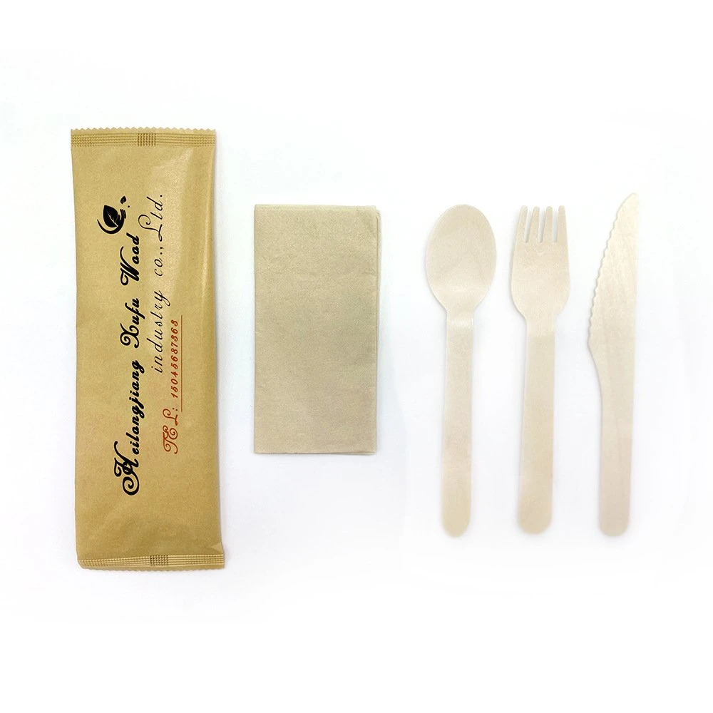 Einweg-Besteck Set aus Papier mit Löffel Gabel Messer mit Kraftbeutel Paket