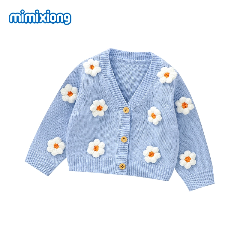 2023 Manteau tricoté chaud d'hiver pour bébé filles Cardigans à fleurs 3D V-Neck Vêtements pour enfants