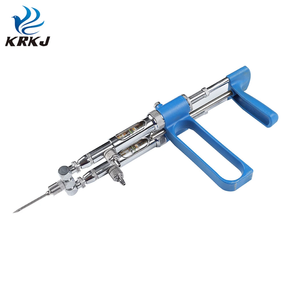 Automatic Dual Barrel Vaccinator Continuous Animal Injection Syringe