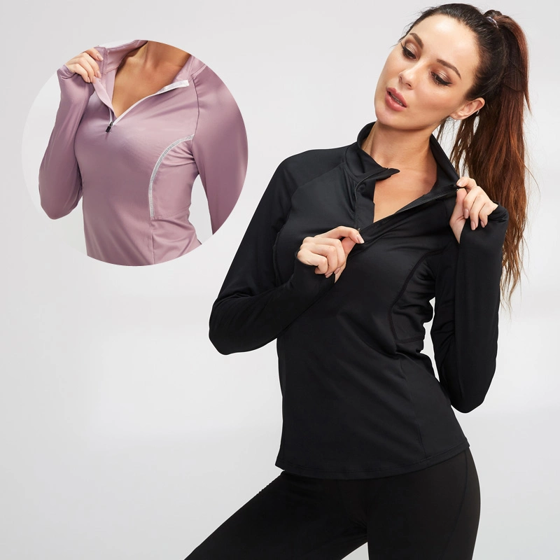 Autumn Women's Running Jacket Fitness Yoga Training Zipper Coat Sports Long Sleeve