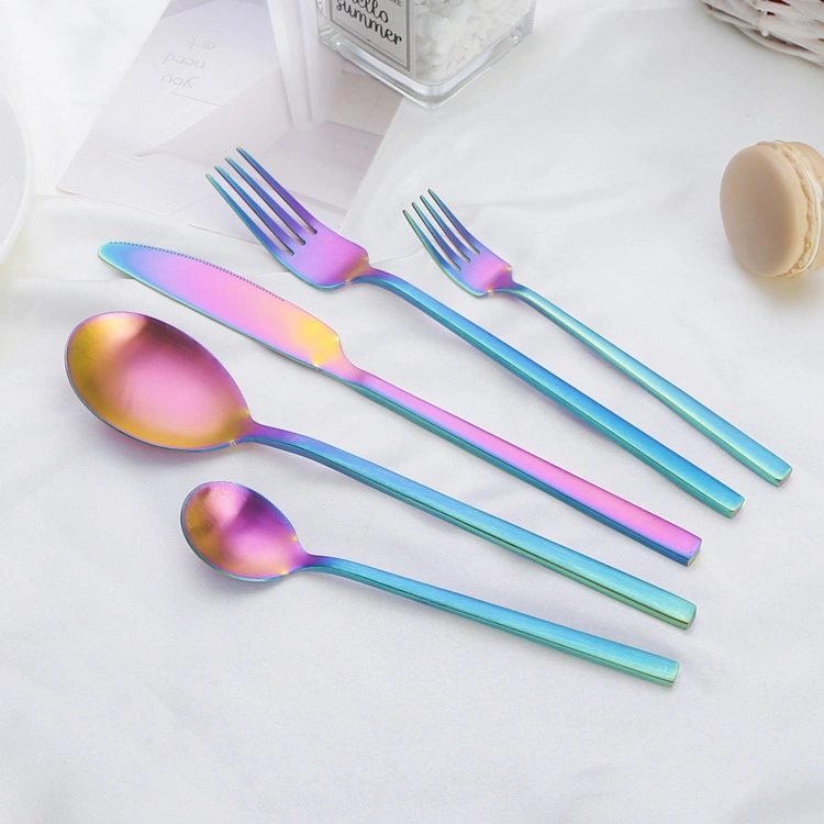 Wholesale Stainless Steel Silverware Matte Square Handle Forks Spoons Flatware Cutlery Set