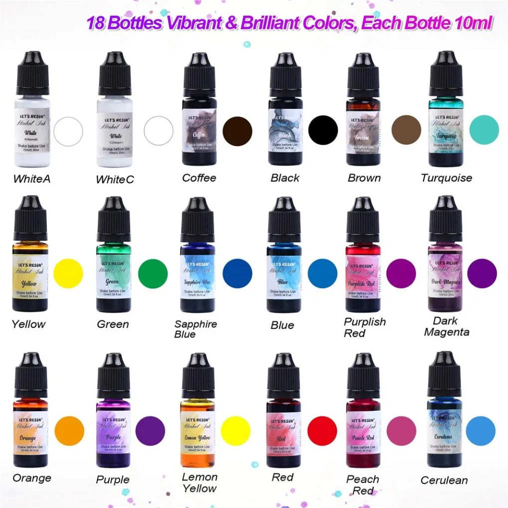 25 Colors Highly Saturated Acid-Free, Fast-Drying and Permanent Alcohol Inks