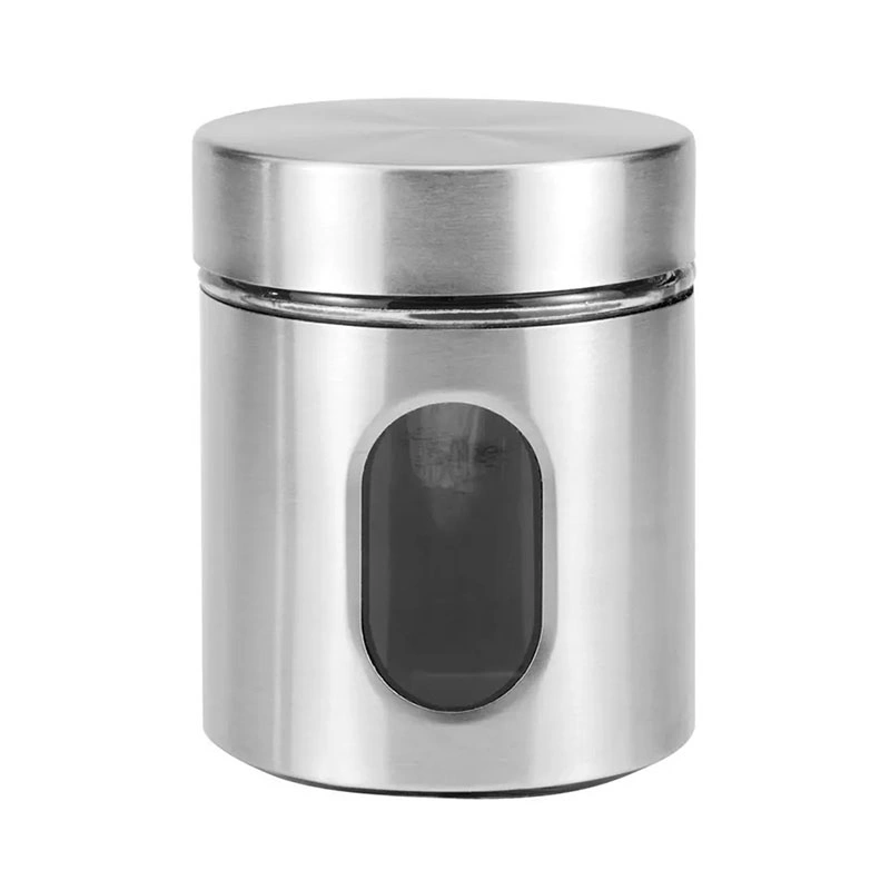 Factory Wholesale/Supplier Kitchen Brushed Stainless Steel Glass Tea Coffee Sugar Storage Jar Canister Set with Metal Lid