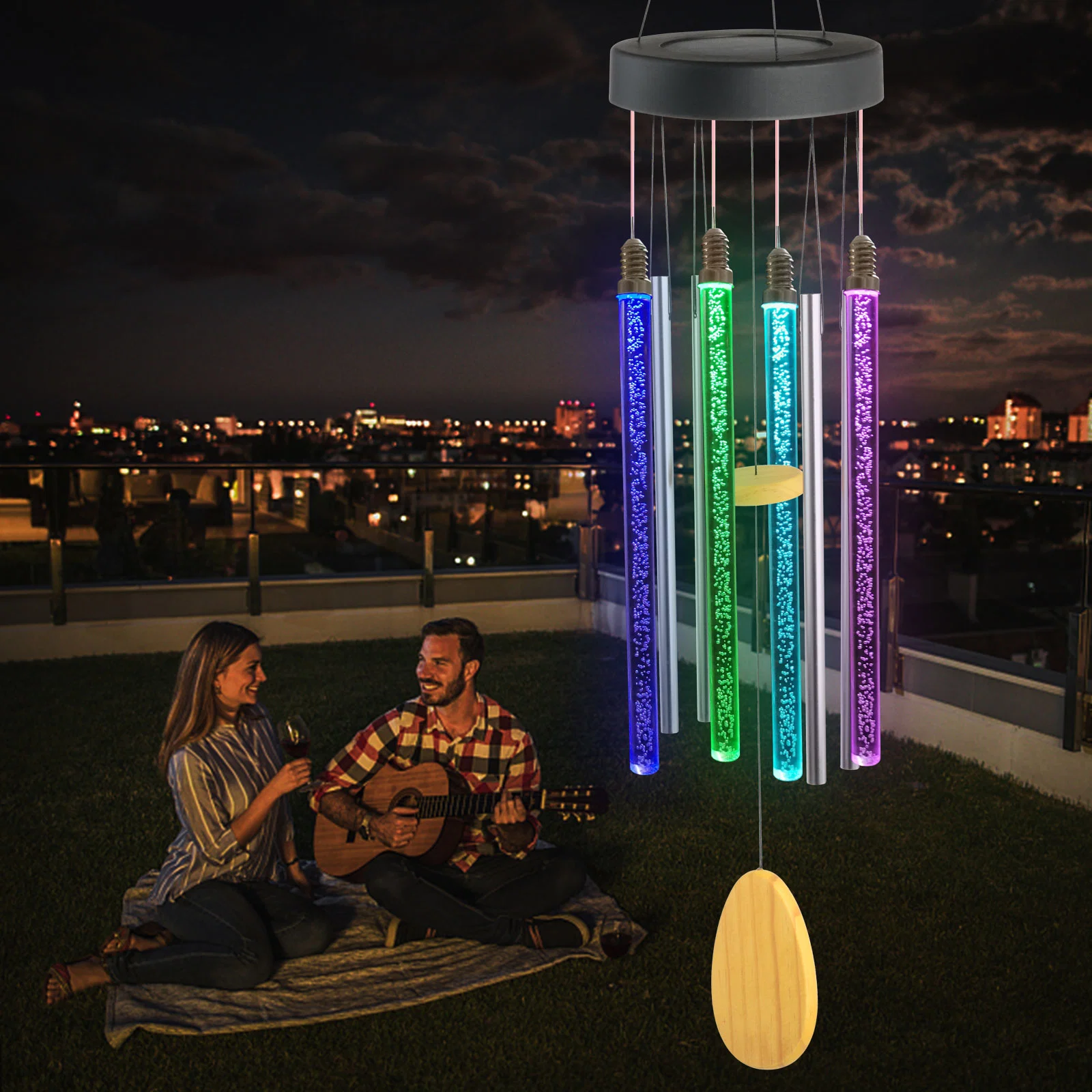 LED Solar Light Tubulose Wind Chime Changing Color Waterproof for Home Party Outdoor Night Garden Bar Decoration