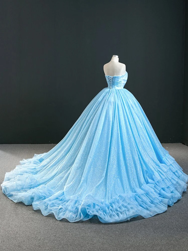 Blue Ruffles Bridal Ball vestido Strapless Shimmer Quinceanera Dress Q89018