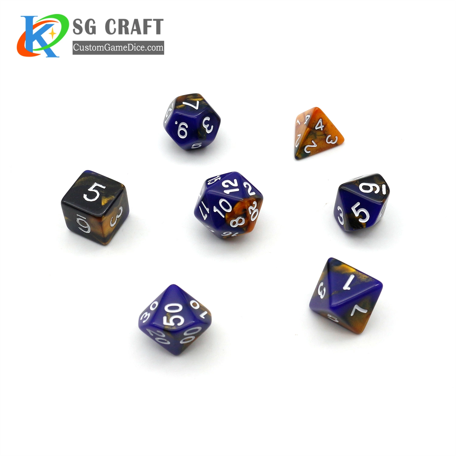 Hot Sell Customize Polyhedral 7-Dice Custom Mix Colored Dice Set for Rpg Game